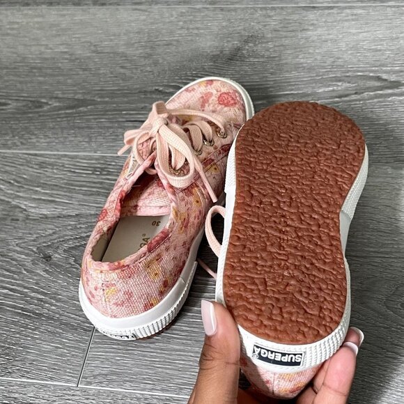 Superga x LoveShackFancy Kid's Classic Lace Up Sneaker In Tokyo Pink - Picture 4 of 7